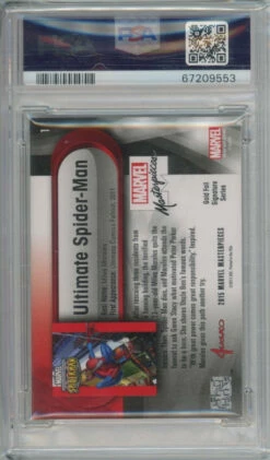 2016 Marvel Masterpieces ULTIMATE SPIDER-MAN Gold Foil Signature #1 PSA 8 (553) -Mystic Cards Game Shop PSA 67209553 back 850x