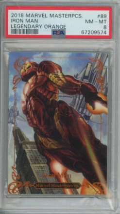 2018 Marvel Masterpieces IRON MAN Legendary Orange Foil 15/99 PSA 8